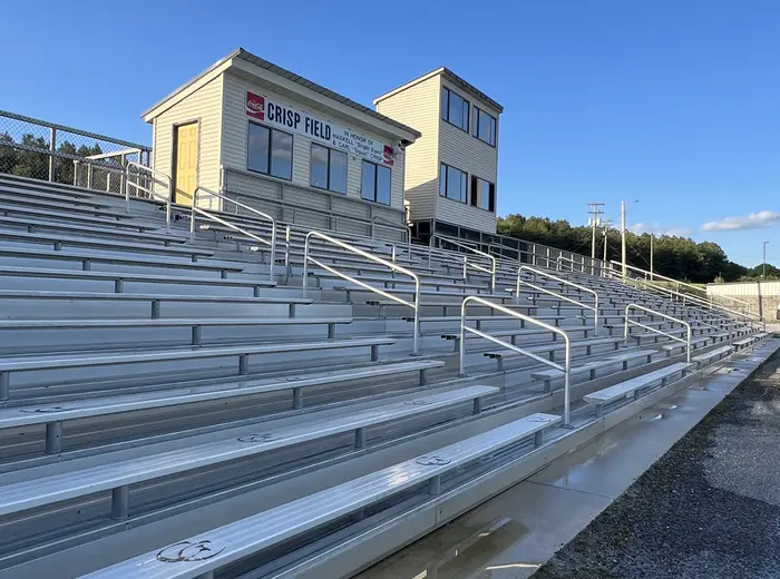 Aluminum bleachers washed clean at a Middle Tennessee school field